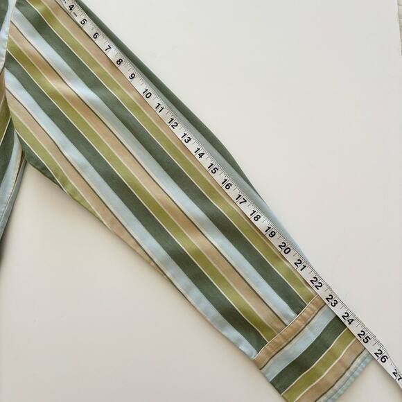 7 Diamonds Mens Button Up Shirt Medium Green Stripe Cotton Polyester Formal - Picture 9 of 10